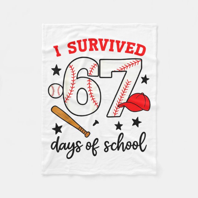 Funny Baseball I Survived 67 Days Of School Design Fleecefilt (Framsidan)