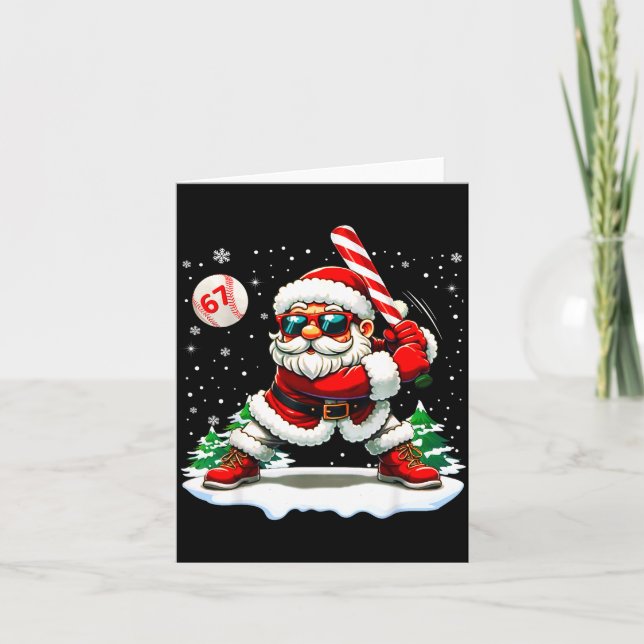 Funny Baseball Santa 67 Christmas Xmas Pajamas Boy Kort (Framsida)