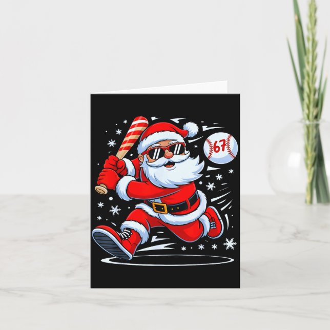 Funny Baseball Santa 67 Christmas Xmas Pajamas Boy Kort (Framsida)