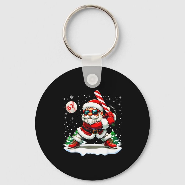 Funny Baseball Santa 67 Christmas Xmas Pajamas Boy Nyckelring (Framsida)