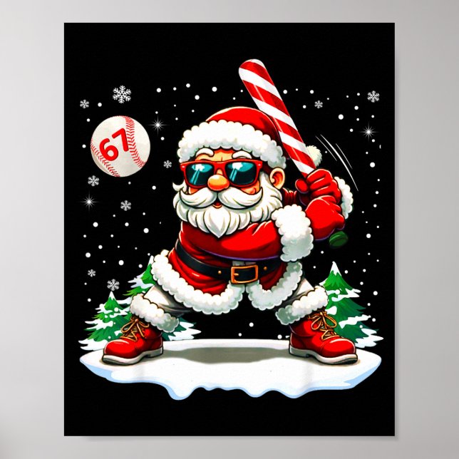 Funny Baseball Santa 67 Christmas Xmas Pajamas Boy Poster (Framsidan)