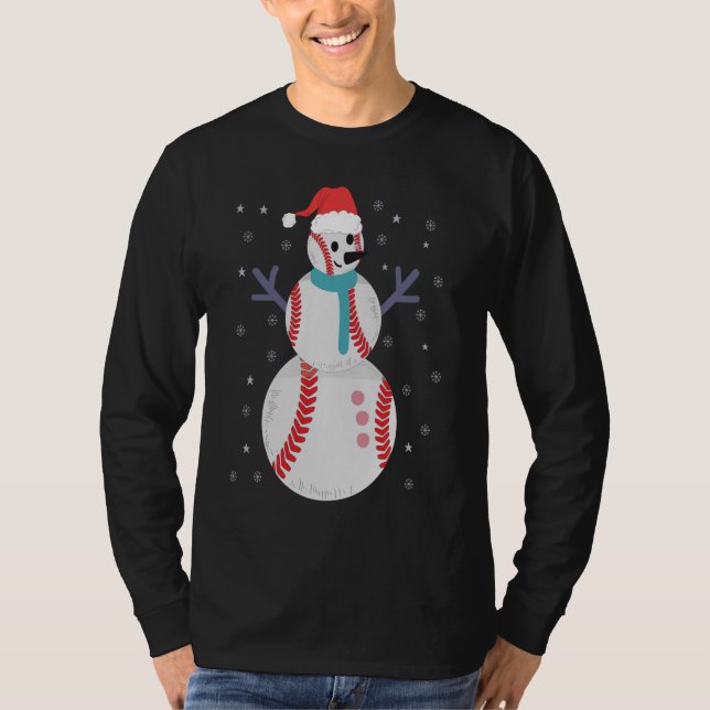 Funny Baseball Snowman Christmas New Year Gift T Shirt (Framsida)