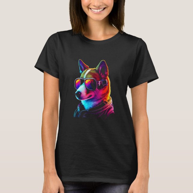 Funny BasenjiDog owner Vaporwave Notorious DJ T Shirt (Framsida)