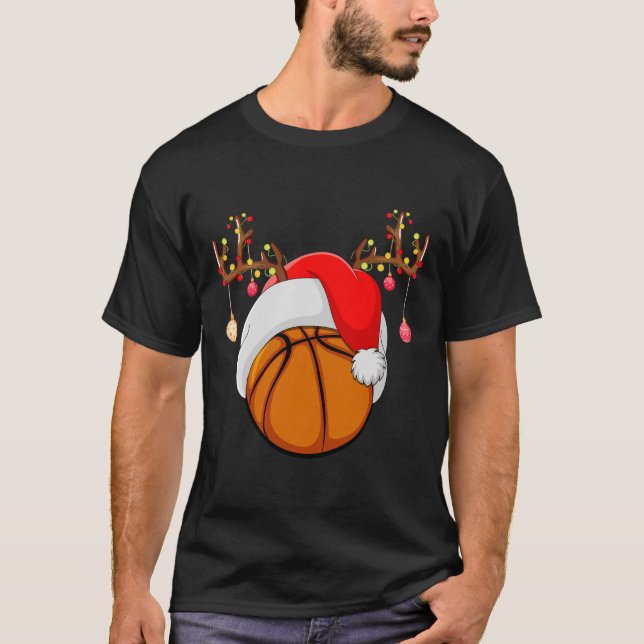 Funny Basketball Älskare Reindeer Santa Basketball T Shirt (Framsida)