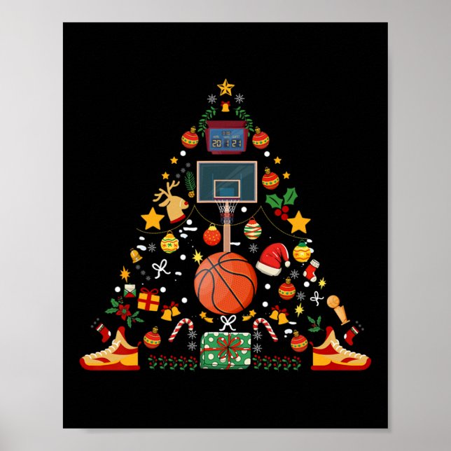 Funny Basketball Boll Ring Julgran Merry Xm Poster (Framsidan)