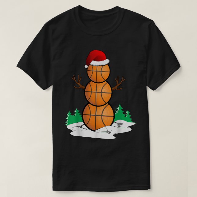Funny Basketball Christmas Snowman T Shirt (Design framsida)