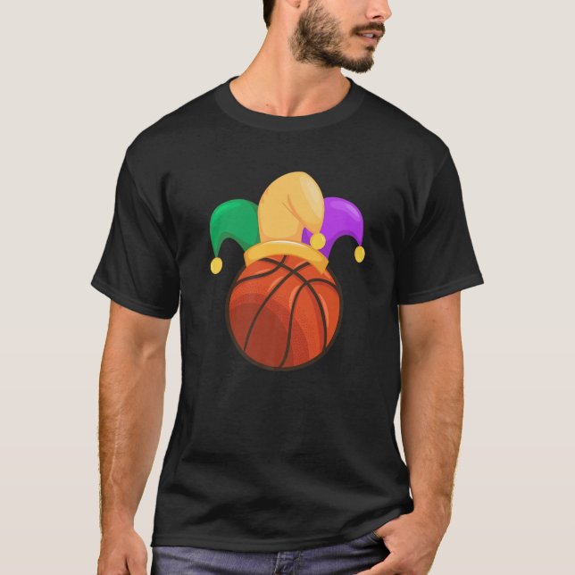 Funny Basketball Mardi Gras Jester Hat Festival Pa T Shirt (Framsida)