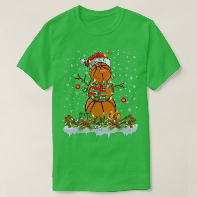 Funny Basketball Snögubbe Julafton Ljus Basketball T Shirt (Design framsida)