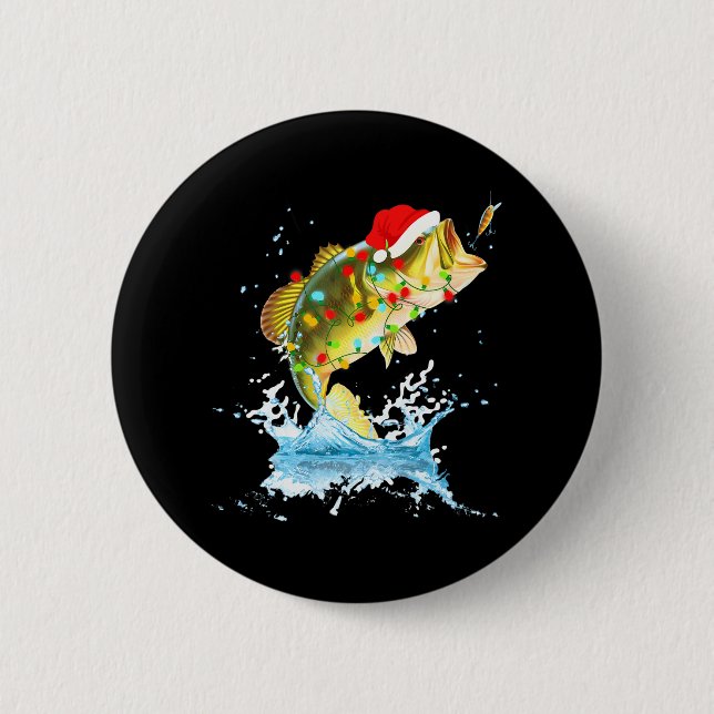 Funny Bass Fishing Santa Hat jul Pajama Knapp (Framsida)