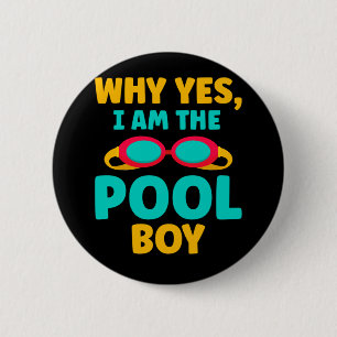 Funny Bassäng Boy Swimmer Roligt Swimming Knapp