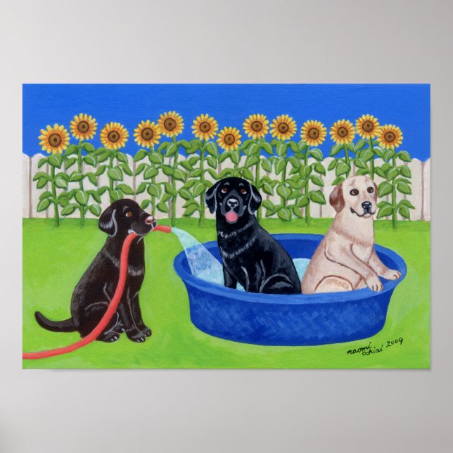 Funny Bassäng Party Labradors Artwork Poster (Framsidan)