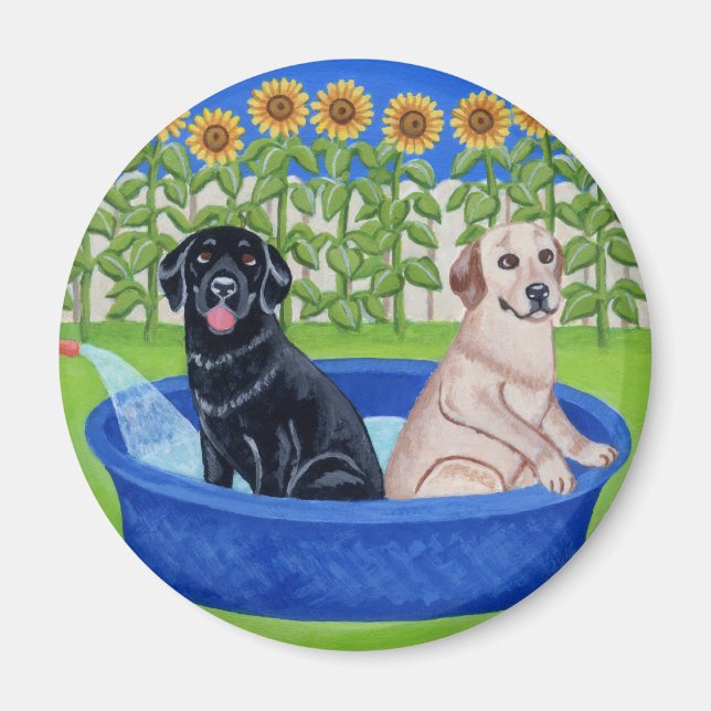 Funny Bassäng Party Labradors Magnet (Framsidan)