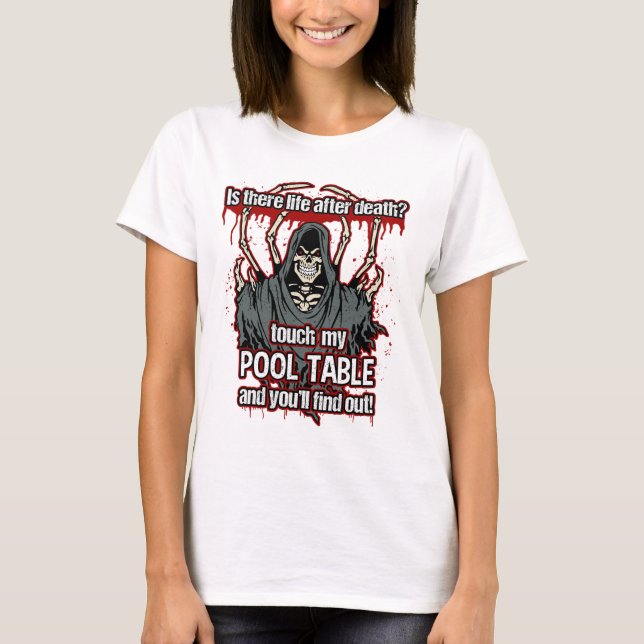 Funny Bassäng Player Grim Reaper T Shirt (Framsida)