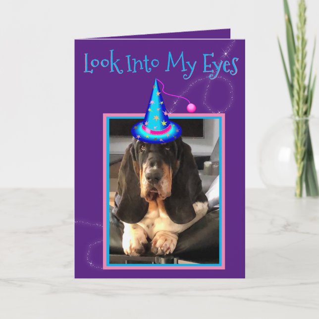 Funny Basset Hound Birthday Card w/Wizard Kort (Framsida)
