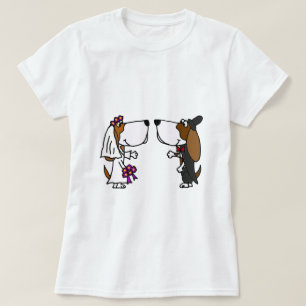 Funny Basset Hound Bride och Groom Bröllop Art Tee Shirt