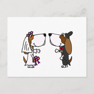 Funny Basset Hound Bride och Groom Bröllop Art Vykort