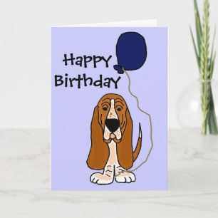 Funny Basset Hound Holding Blue balloon Kort