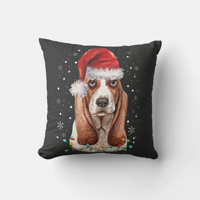Funny Basset Hound Hund jul jul och Ljus Kudde (Framsida)