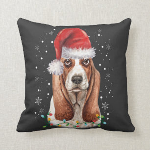 Funny Basset Hound Hund jul jul och Ljus Kudde