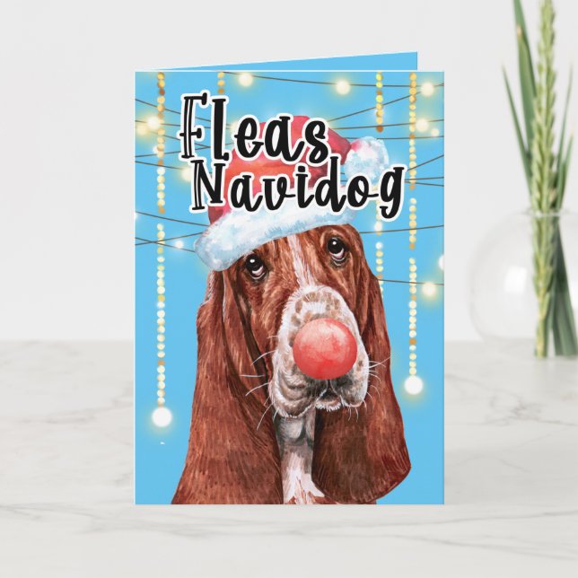 Funny Basset hound Hund jul loppas navidog Kort (Framsida)