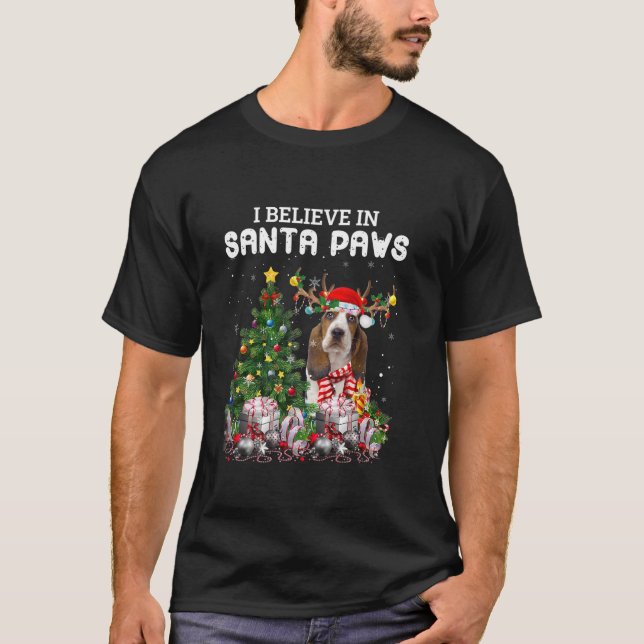 Funny Basset Hound Hund Julgran jul Pa T Shirt (Framsida)
