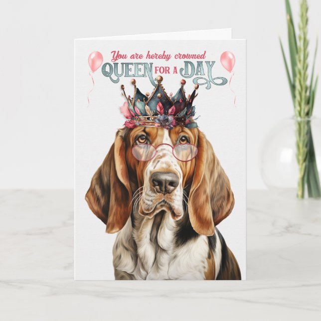 Funny Basset Hound Hund Queen för dagen Birthday Kort (Framsida)