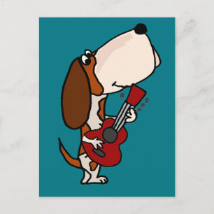 Funny Basset Hound hund Spela Guitar Vykort