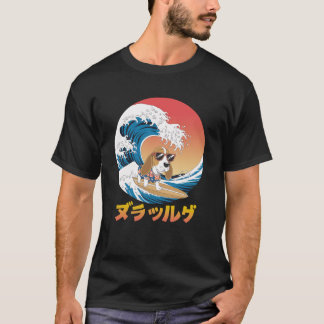 Funny Basset Hound Japansk Kanagawa Wave Hund T Shirt