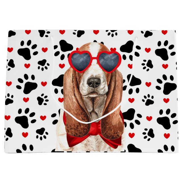 Funny Basset Hound Kärlek Red Hearts och Tassar (Framsidan)