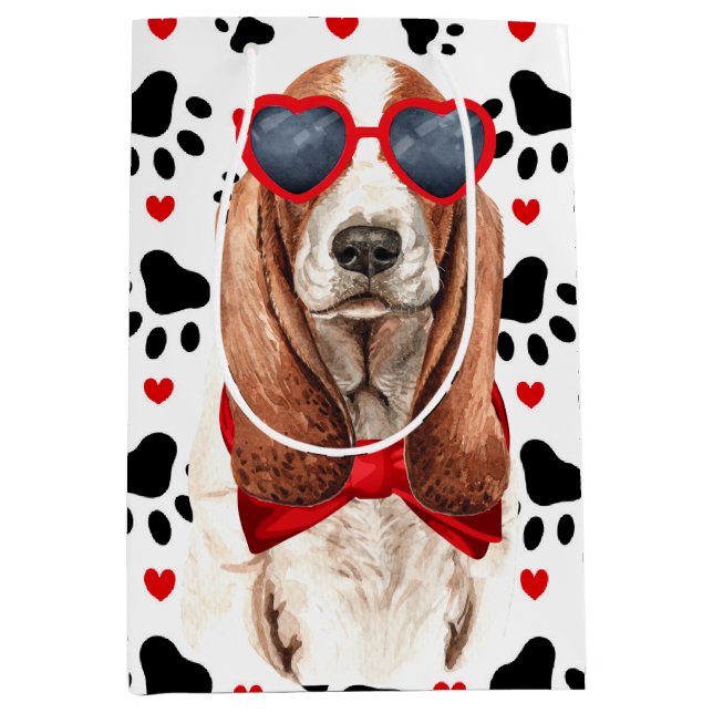 Funny Basset Hound Kärlek Red Hearts och Tassar (Framsidan)
