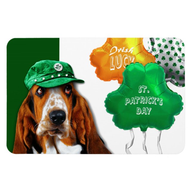 Funny Basset Hound St. Patrick's Day Gift Magnet (Horisontell)