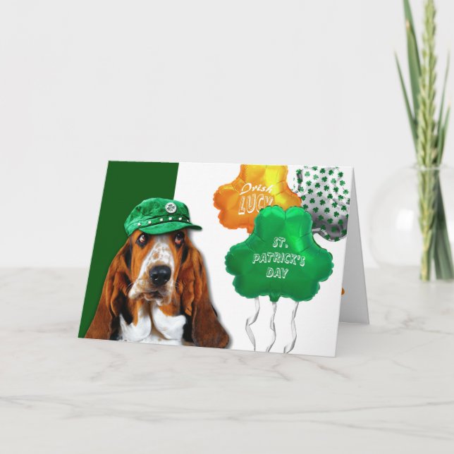 Funny Basset Hound St. Patrick's Day Kort (Framsida)