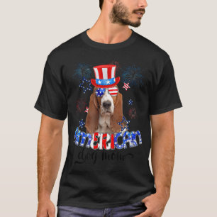 Funny Basset Hound Wear Sunglasses USA flagga 4:e T Shirt