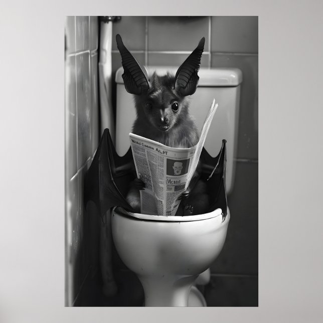 Funny Bat Bathroom Print, Toilet Newspaper Poster (Framsidan)