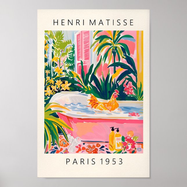 Funny Bathroom Art, Chicken Art Print, Rosa Dopami Poster (Framsidan)