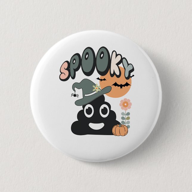 Funny Bathroom Humor Cute Retro Halloween SpoP Knapp (Framsida)