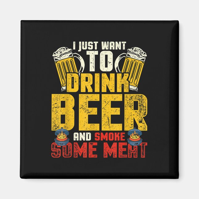 Funny Bbq Chef Beer Drinking Smoking Kött Älskare  Magnet (Framsidan)