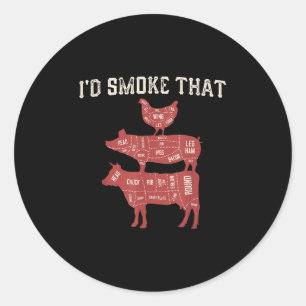 Funny Bbq Cow Gris Chicken Graphic Women Manar Köt Runt Klistermärke
