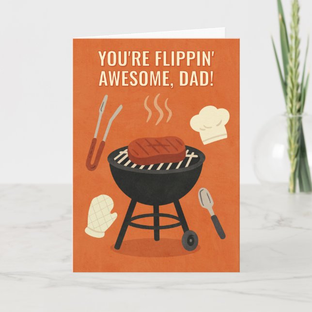 Funny BBQ Grill Far's Day Card Tack Kort (Framsida)