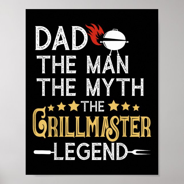 Funny Bbq Grill Pappa, mannen, myten om det förkla Poster (Framsidan)