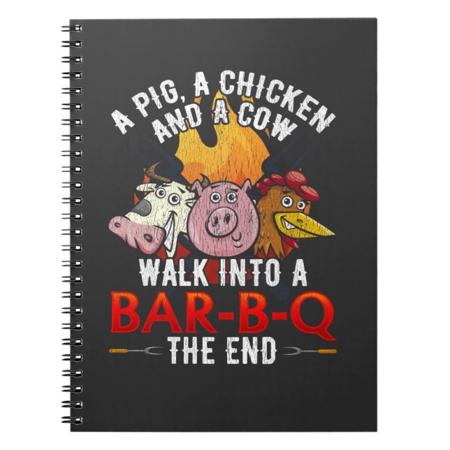 Funny BBQ Joke Gris Chicken Cow Barbecue Humor Anteckningsbok (Framsidan)