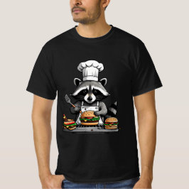 Funny BBQ Raccoon Flipping Burgers  T Shirt