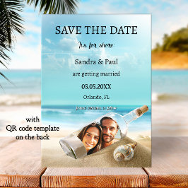 Funny Beach Bottle Wedding Save the Date Card Spara Datumet