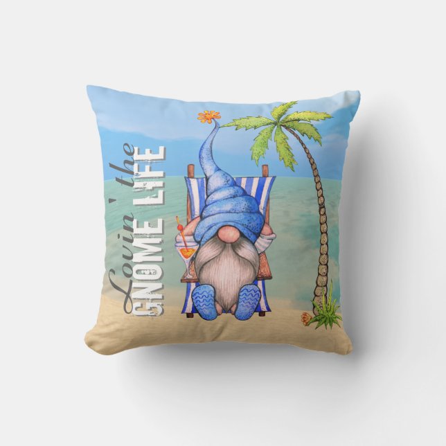 Funny Beach-ordförande Gnome Handflatan Träd Kudde (Framsida)