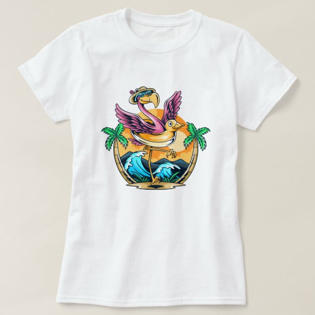 Funny Beach Tropical Flamingo T-Shirt (Design framsida)