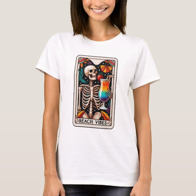Funny Beach Vibes Skeleton Tarot T Shirt (Framsida)