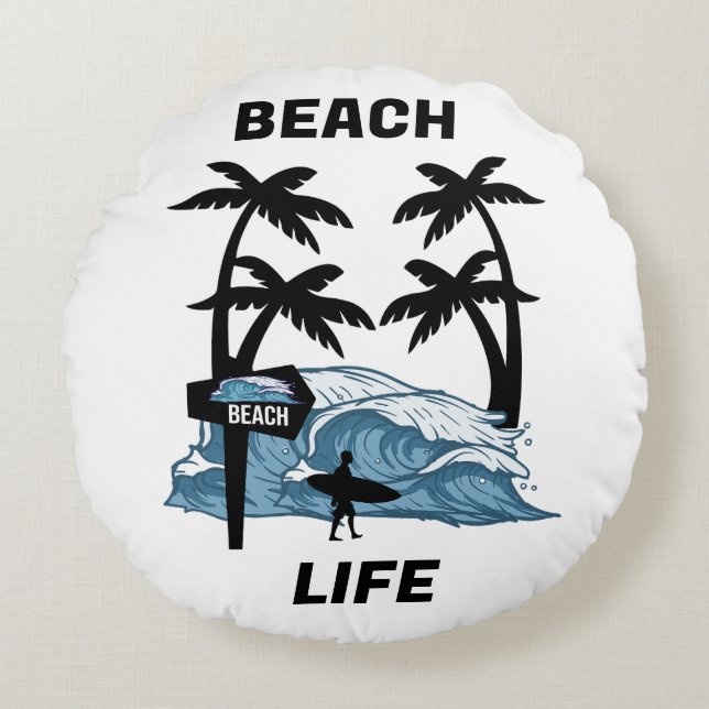 Funny Beach Wave Rund Kudde (Framsidan)