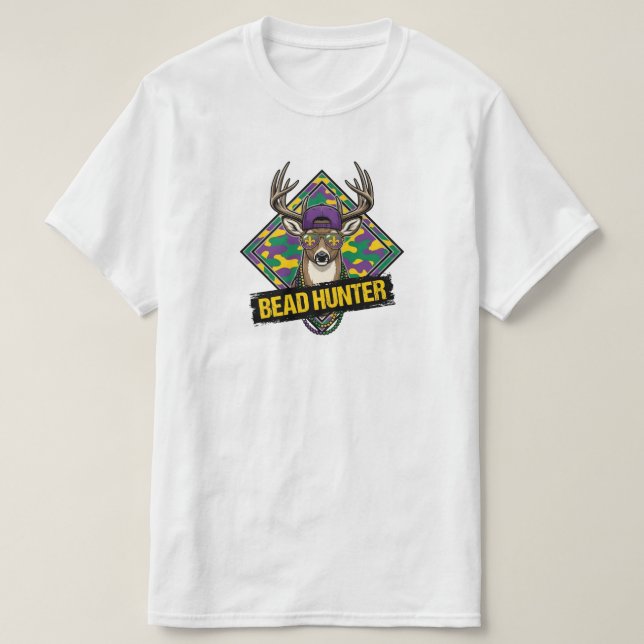 Funny Bead Hunter Mardi Gras Deer Buck mardi gras T Shirt (Design framsida)