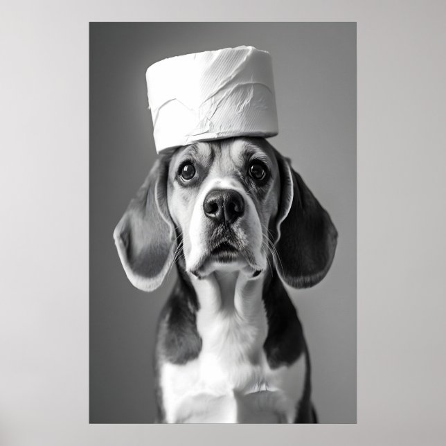Funny Beagle Bathroom Art Print, Toilet Paper Roll Poster (Framsidan)
