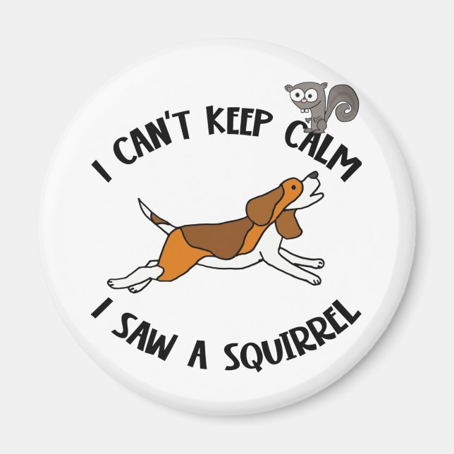 Funny Beagle Hund Chasing Squirrel Magnet (Framsidan)